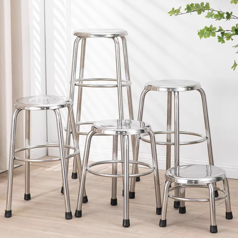 Home Bar Seating - 304 Stainless Steel Round Stool Industrial