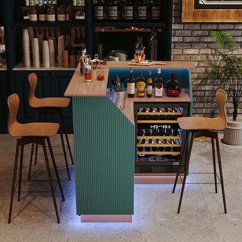 Green Fluted L-Shape Corner Ba - Home Bar And Fridge review and price